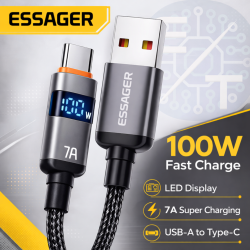 Câble USB-C Charge Rapide 100W avec Écran LED – USB-A vers Type-C 7A Fast Charging