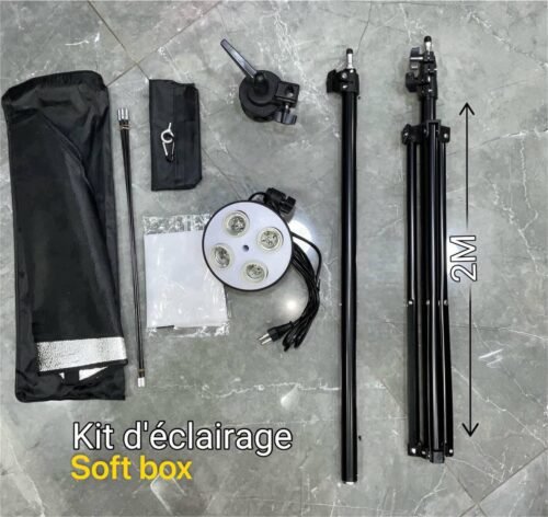 soft Box pour Studio Photo 50x70cm à quatre lampes avec support de 2M