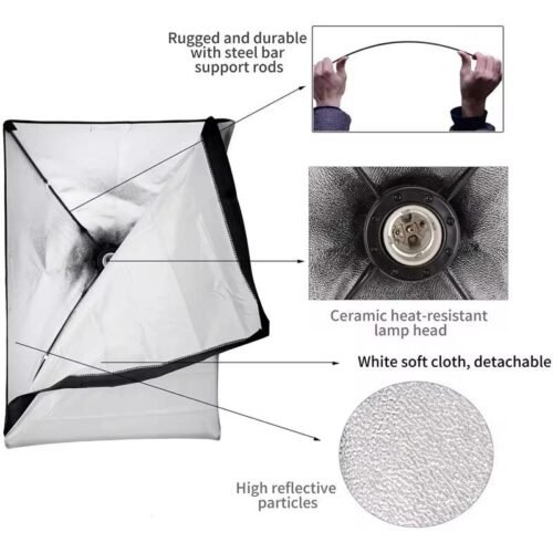 2 soft Box pour Studio Photo 50x70cm avec support de 2M