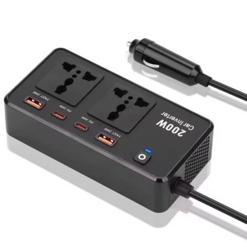 Onduleur de voiture 200W DC12V à AC220V Convertisseur d'alimentation avec x2 USB C-24W et x2USB A