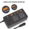 Onduleur de voiture 200W DC12V à AC220V Convertisseur d'alimentation avec x2 USB C-24W et x2USB A