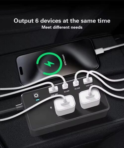 Onduleur de voiture 200W DC12V à AC220V Convertisseur d'alimentation avec x2 USB C-24W et x2USB A