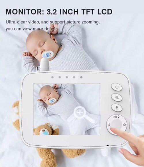 Moniteur sans fil pour bébé, surveillance de la température de la pièce, interphone vocal bidirectionnel, vision nocturne infrarouge, berceuse, jeu, soignant, 3.2