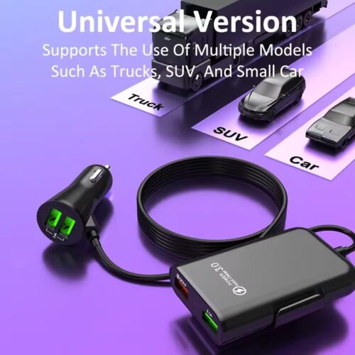 Chargeur de voiture USB universel à 4 Ports, siège avant et arrière QC3.0,