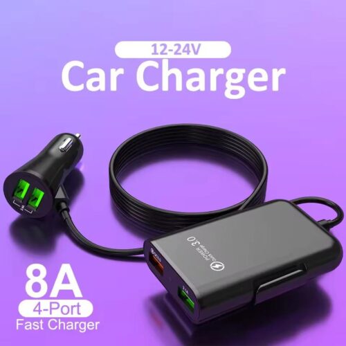 Chargeur de voiture USB universel à 4 Ports, siège avant et arrière QC3.0,