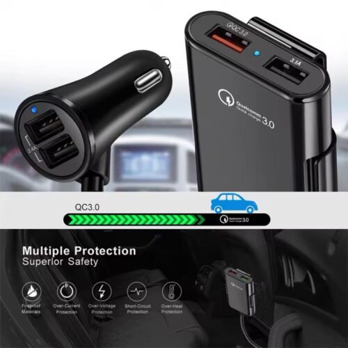 Chargeur de voiture USB universel à 4 Ports, siège avant et arrière QC3.0,