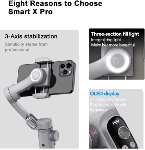 Stabilisateur de cardan portatif intelligent X Pro à 3 axes, charge sans fil, affichage OLED