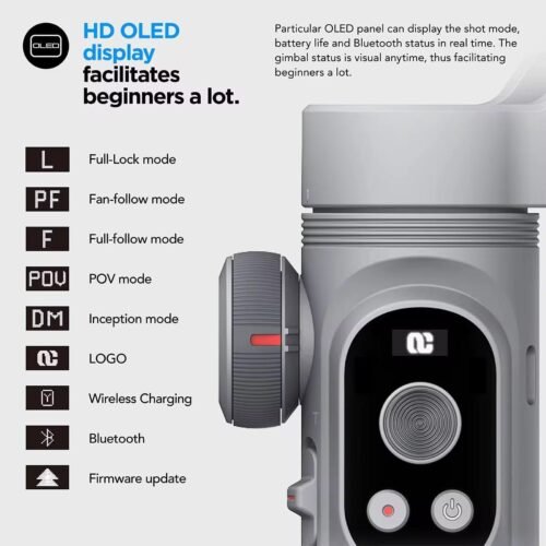 Stabilisateur de cardan portatif intelligent X Pro à 3 axes, charge sans fil, affichage OLED