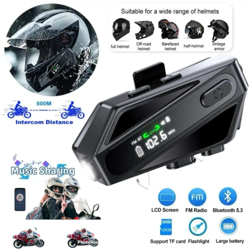 intercom Oreillette Bluetooth pour casque de moto portée de 500 mètres