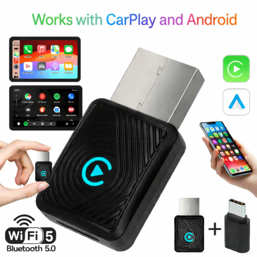 2 en 1 Adaptateur CarPlay et Android Auto sans fil pour téléphone universel