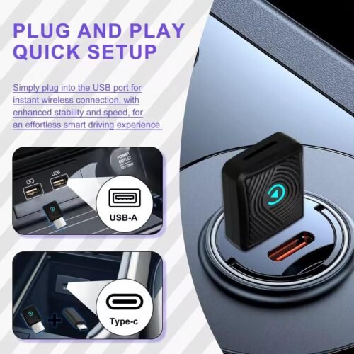 2 en 1 Adaptateur CarPlay et Android Auto sans fil pour téléphone universel