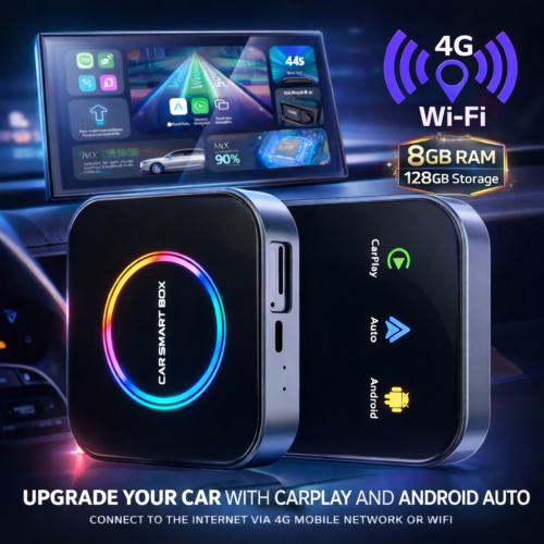 gvc.product.image_.1772470154065.f7f5f654-246c-4edc-a876-f739197225e2.png AI BOX Android 4G avec Emplacement SIM – 8Go RAM +128 Go Stockage – Système CarPlay & Android Auto Sans Fil Intelligent