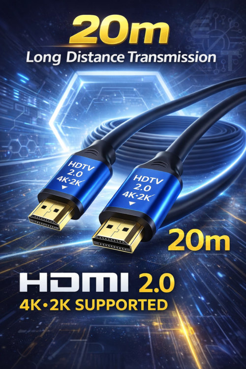 Câble HDMI 4K 2K – HDMI 2.0 Haute Vitesse – 20m Longue Distance – Ultra HD Transmission Stable