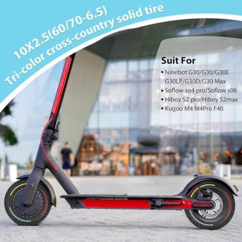 Pneu Plein 10x2.5 (60/70-6.5) pour Trottinette Electrique, Ninebot Max G30 G30P G30LP, Antidérapant Anticrevaison