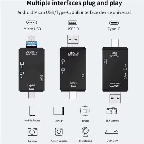 Lecteur de cartes USB Type-C, 6 en 1, USB 2.0, TF, Micro SD, carte mémoire intelligente, lecteur flash OTG