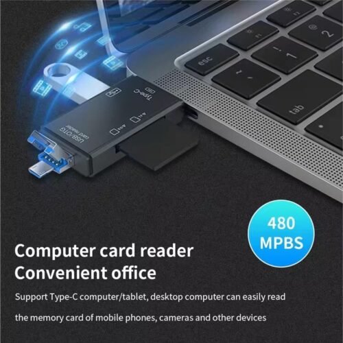 Lecteur de cartes USB Type-C, 6 en 1, USB 2.0, TF, Micro SD, carte mémoire intelligente, lecteur flash OTG