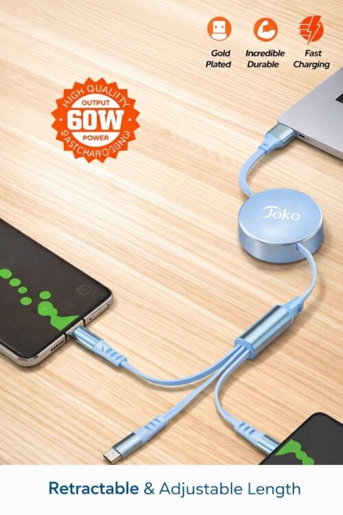 Câble de Charge Intelligent 3-en-1 (60W) – Qualité Premium & Charge Rapide