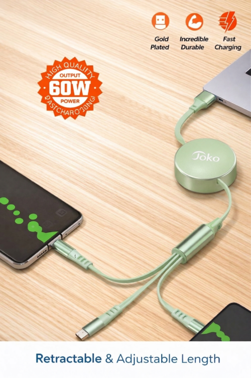 Câble de Charge Intelligent 3-en-1 (60W) – Qualité Premium & Charge Rapide