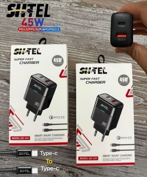 Chargeur Secteur Double Port SITEL 45W - Super Rapide PD 45W + QC3.0 18W Câble Type-C vers Type-C Inclus