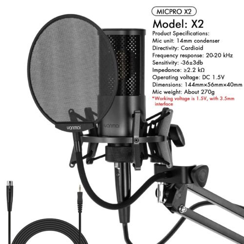 Microphone Condensateur Professionnel X2 Jack 3.5mm – Qualité Studio pour Streaming & Podcast
