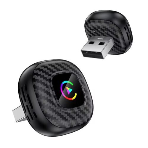 Adaptateur Sans Fil 2-en-1 CarPlay Android Auto Design Fibre de Carbone Plug & Play Passez du filaire au sans fil