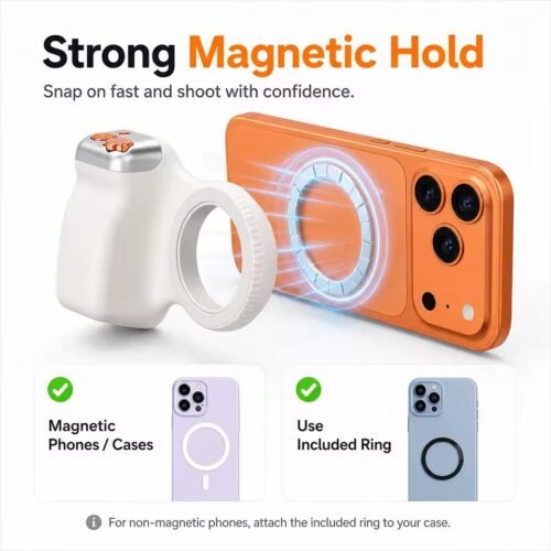 Poignée Magnétique Smartphone 3-en-1 avec Déclencheur Sans Fil – Support Selfie Universel pour iPhone & Android Vlog