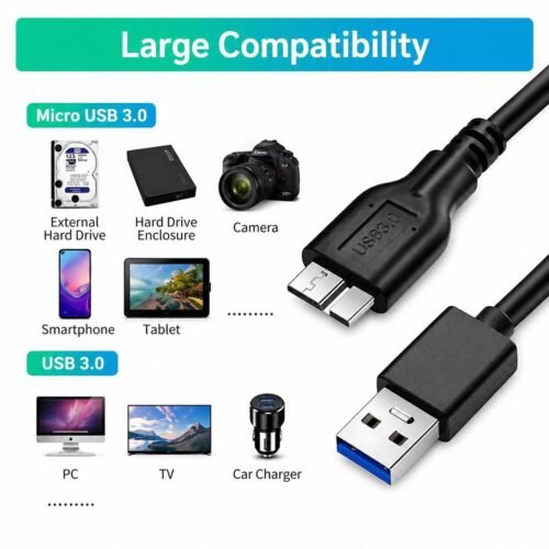Câble USB 3.0 A vers Micro B – Haute vitesse Câble fiable pour connecter disques durs externes et appareils compatibles.