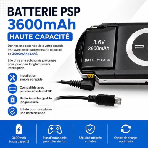 Batterie 3600mAh / 3,6V pour console PSP 2000/3000 PSP-S110 PSP-3001 PSP-3002 PSP-3000 PSP-3004 PSP-2001 PSP-2002
