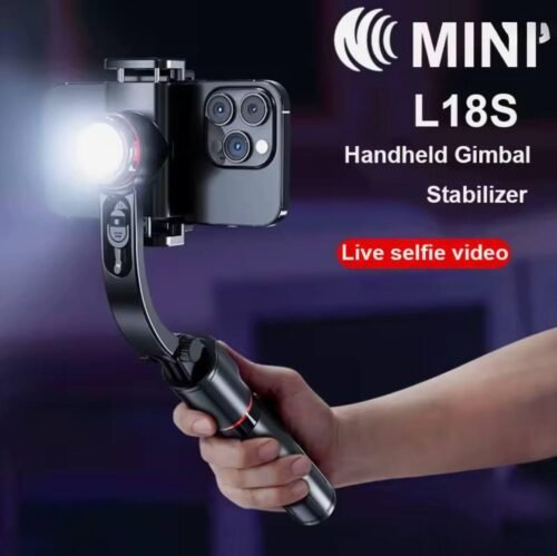 L18s mini, stabilisateur avec lumière intégrée, trépied, rotation AI et design aluminium pour des vidéos stables partout.