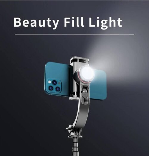 L18s mini, stabilisateur avec lumière intégrée, trépied, rotation AI et design aluminium pour des vidéos stables partout.
