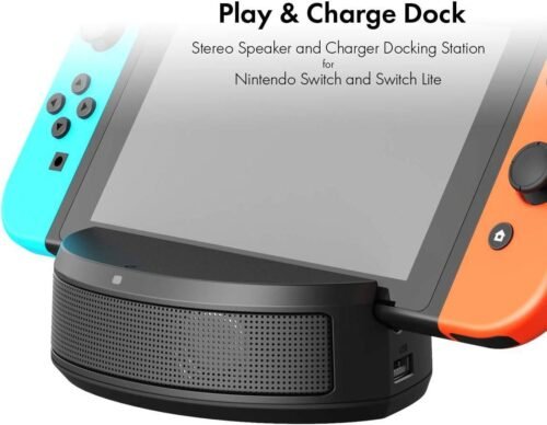 Station Haut-Parleur avec Charge pour Nintendo Switch & Switch Lite Équipé de 2 ports USB pour connecter facilement vos accessoires (manettes, clavier,souris ex.).
