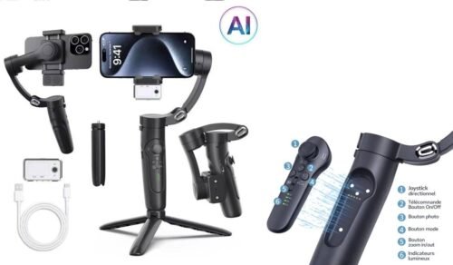 Gimbal M3 Pro 3axis smartphone stabilizer avec Ai Tracking ,gesture control