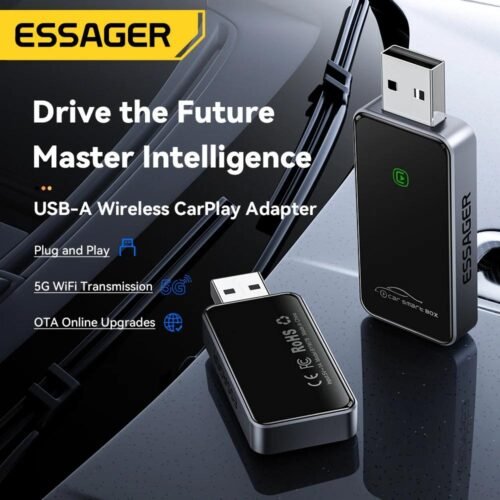Adaptateur CarPlay Sans Fil pour iPhone – Version Améliorée 2024 – Connexion Multi-Utilisateurs Transparente – Convertisseur CarPlay Filaire vers Sans Fil – Sans Latence – Compatible iOS 10+ – USB-C