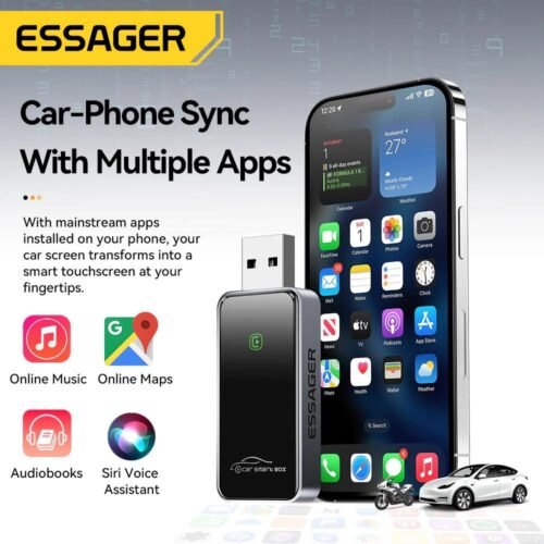 Adaptateur CarPlay Sans Fil pour iPhone – Version Améliorée 2024 – Connexion Multi-Utilisateurs Transparente – Convertisseur CarPlay Filaire vers Sans Fil – Sans Latence – Compatible iOS 10+ – USB-C