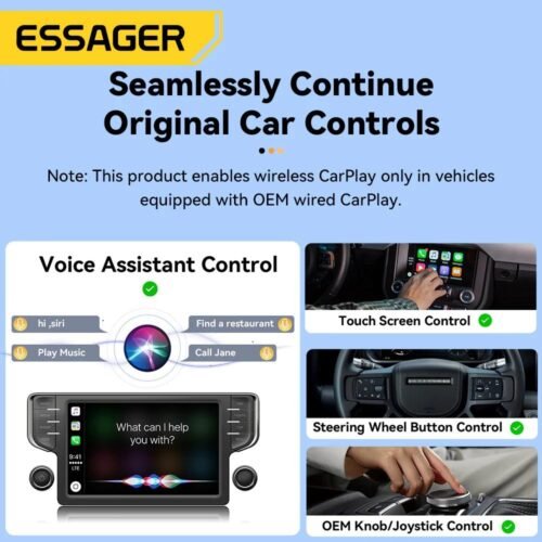 Adaptateur CarPlay Sans Fil pour iPhone – Version Améliorée 2024 – Connexion Multi-Utilisateurs Transparente – Convertisseur CarPlay Filaire vers Sans Fil – Sans Latence – Compatible iOS 10+ – USB-C