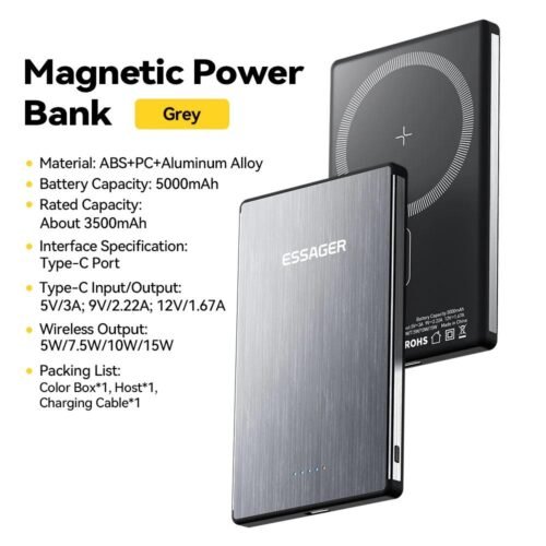 Power Bank Magnétique 5000mAh – Charge Sans Fil 15W & Charge Rapide PD 20W Ultra Fine