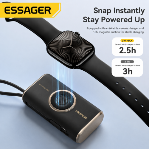 Power Bank Magnétique 10000mAh PD 30W avec Charge Apple Watch Intégrée