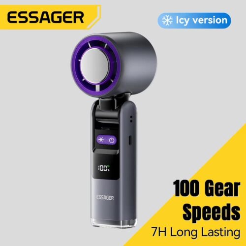 Ventilateur portable Turbo 100 haute vitesse, pliable, réglable, rechargeable par USB-C avec écran