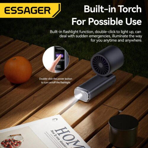 Ventilateur portable Turbo 100 haute vitesse, pliable, réglable, rechargeable par USB-C avec écran
