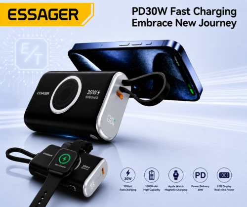 Power Bank Magnétique 10000mAh PD 30W avec Charge Apple Watch Intégrée