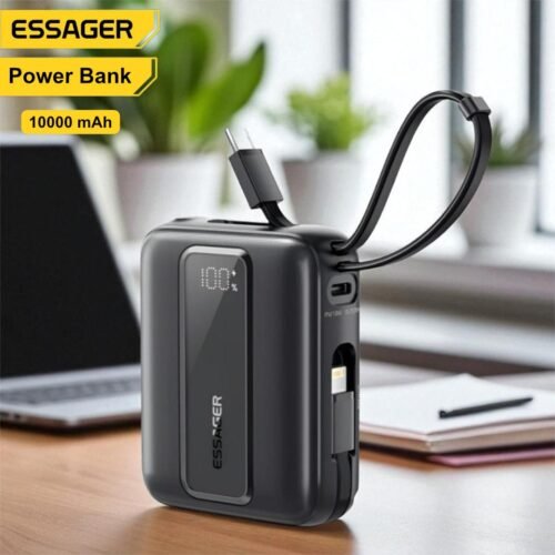 Power Bank 10000mAh 22.5W à Charge Rapide avec Câbles Intégrés