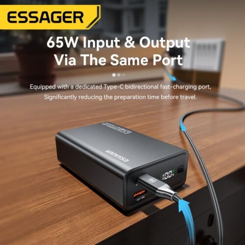 Power Bank 20000mAh 65W Charge Rapide PD pour Smartphones et Ordinateurs Portables