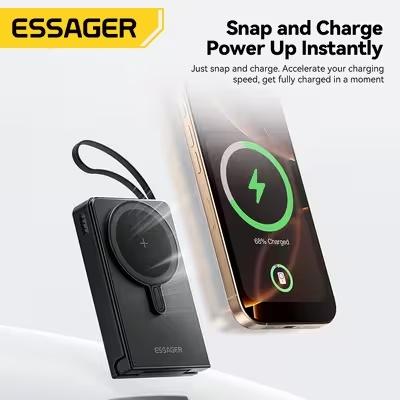 Power Bank Magnétique 10000mAh 22.5W avec Support Intégré pour Smartphone & Apple Watch