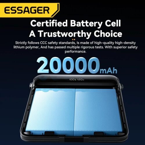 Power Bank 20000mAh 120W Charge Rapide avec Écran LED et Câbles Intégrés