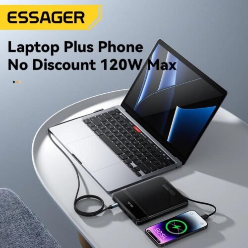 Power Bank 20000mAh 120W Charge Rapide avec Écran LED et Câbles Intégrés