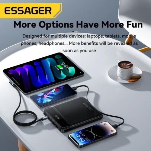 Power Bank 20000mAh 120W Charge Rapide avec Écran LED et Câbles Intégrés