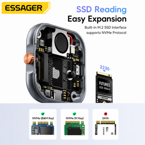 Boîtier SSD NVMe M.2 USB 3.2 Gen 2 10Gbps avec Dissipation Active de la Chaleur