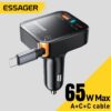 Chargeur Voiture Rapide 65W USB-A + USB-C avec Câble Rétractable Intégré