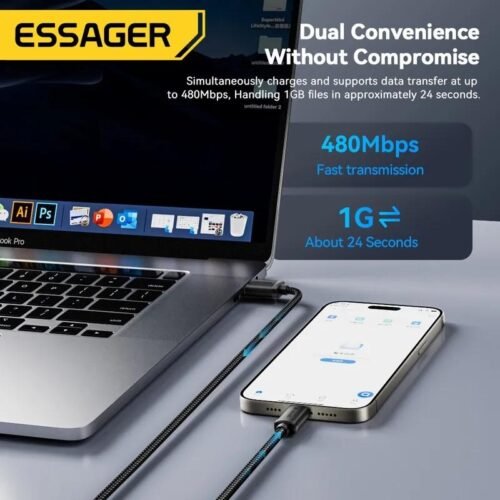 Câble USB vers USB-C Charge Rapide 3A et Transfert de Données 480 Mbps