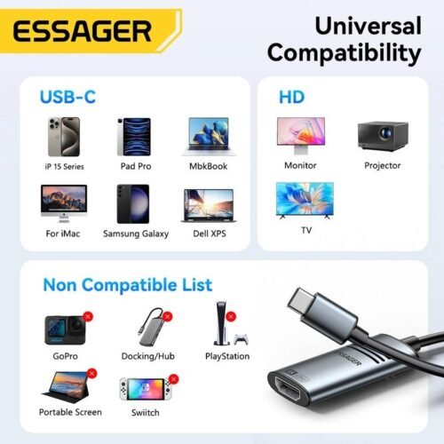 Adaptateur USB-C vers HDMI 8K Haute Définition pour PC, MacBook, Smartphone et Écran
